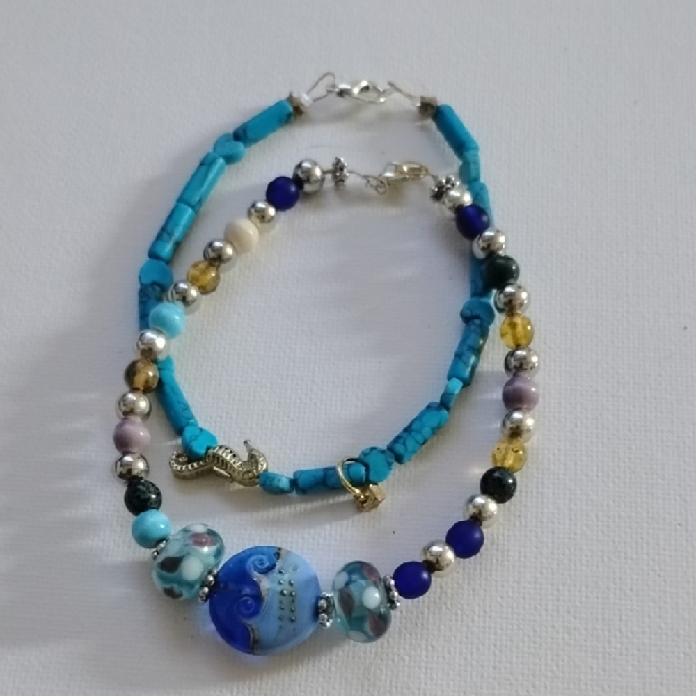 Blue and Silver Beaded Bracelet Set